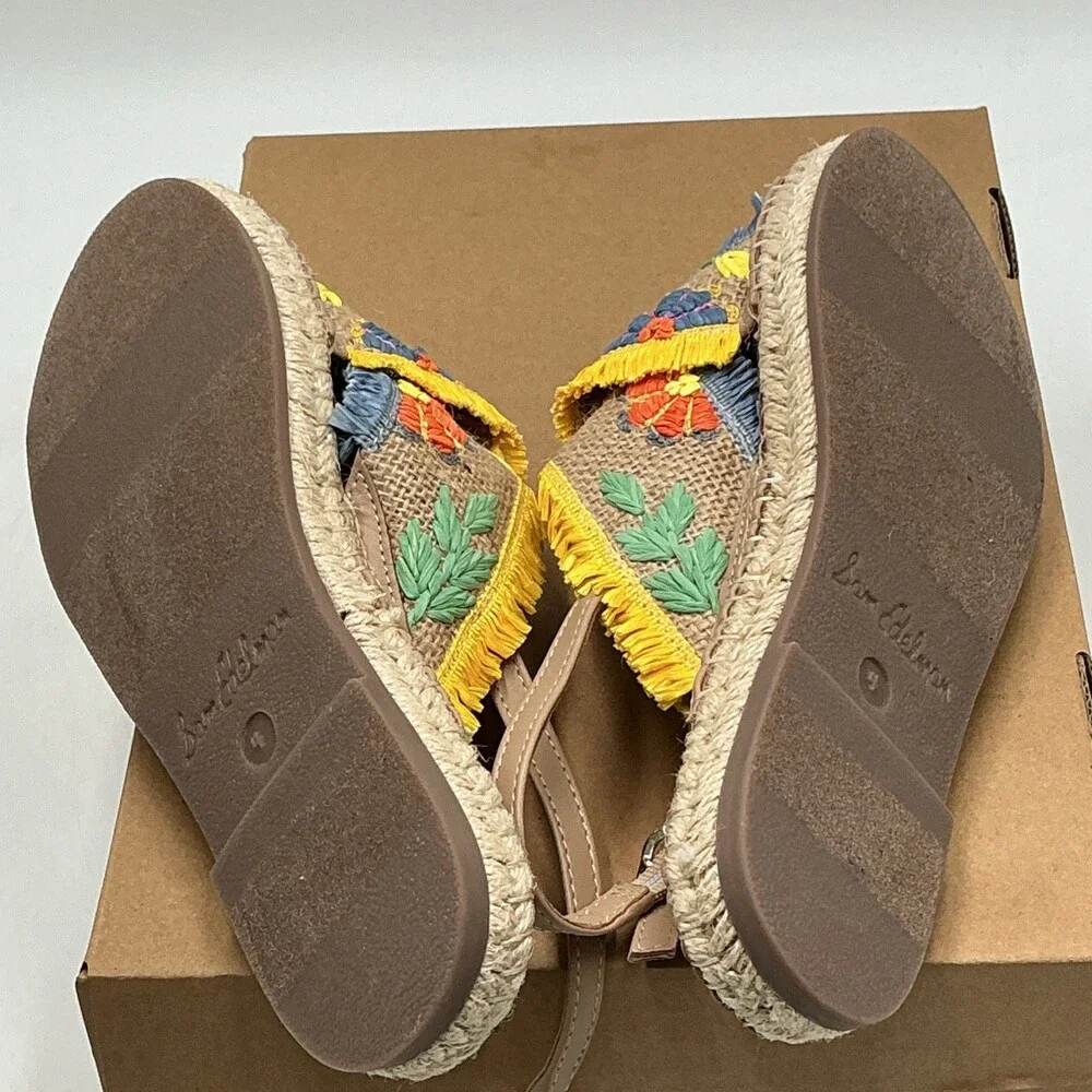Sam Edelman Kayden Espadrille Sandal Girls 4 Multi Embroidered Slingback Eby4436